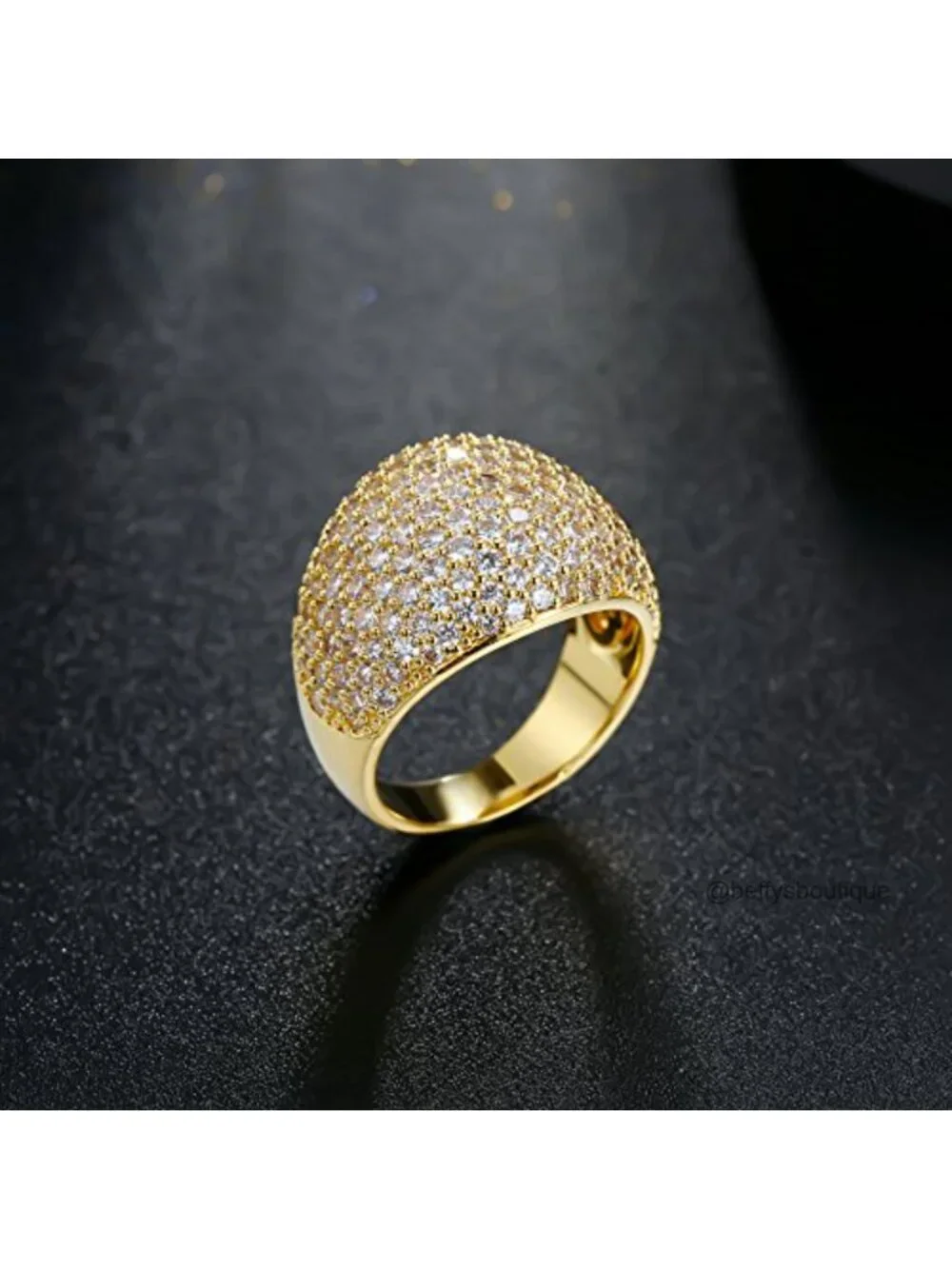 Diamond Accent Statement Ring, Cubic Zirconia Halo Ring, Brass Yellow Gold